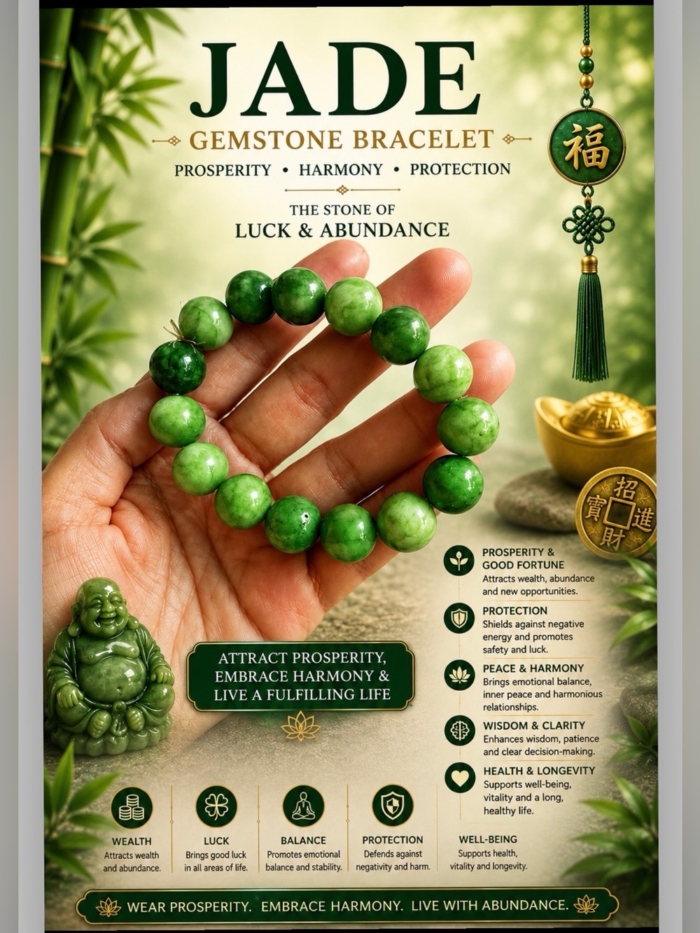 Jade Gemstone Beaded Bracelet - Green